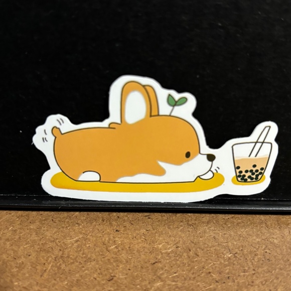 CORGI DOG WITH BUBBLE TEA DRINK STICKER - Picture 1 of 1